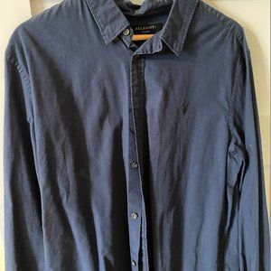 All Saints Cotton Button Up Navy Blue
